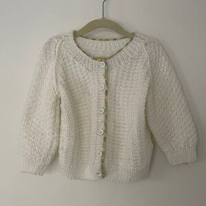 Charming White Hand Knit Cute Stitch Como Sweater Cardigan for Girls 3 Years
